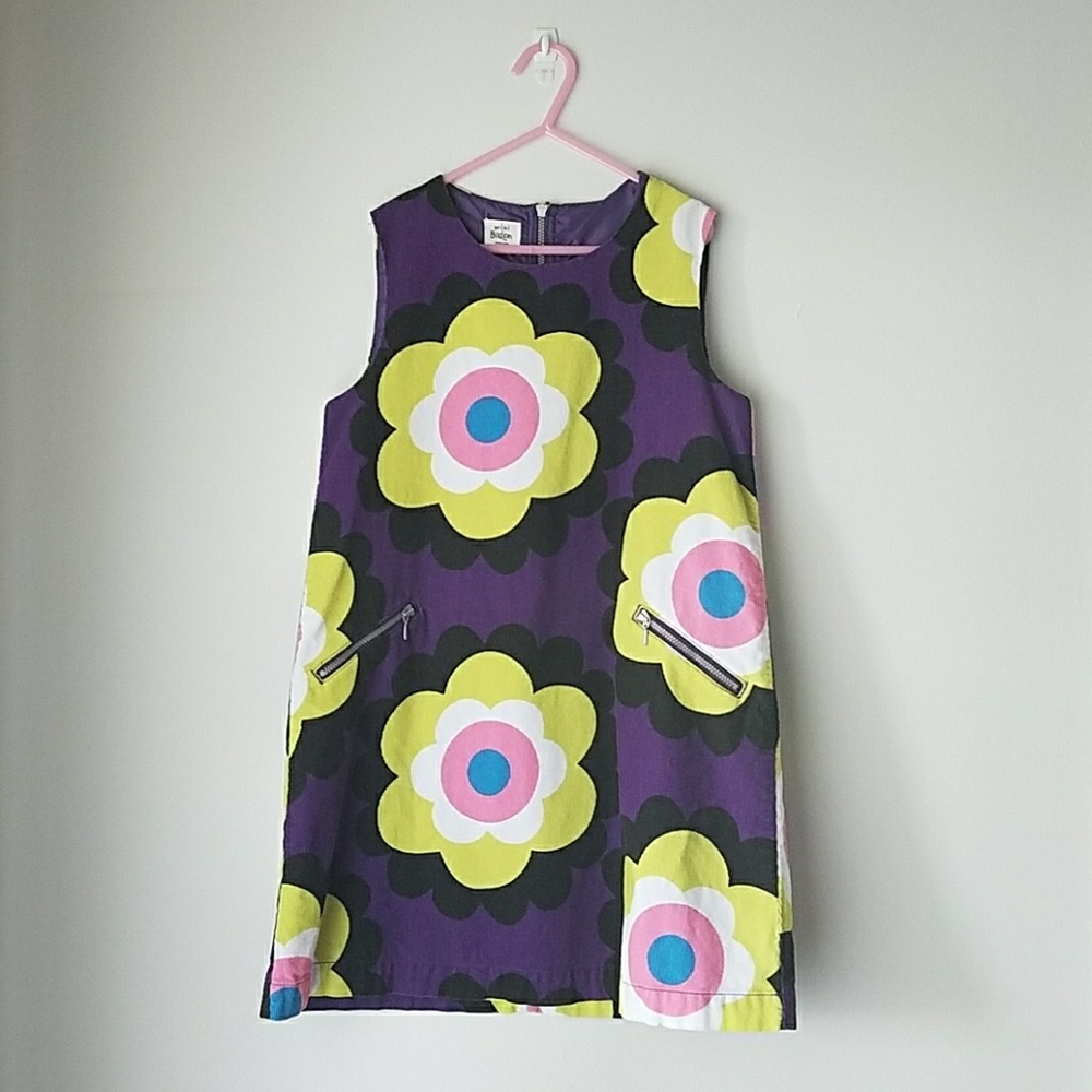 Mini Boden Dress Corduroy Purple Flowers w/zippers